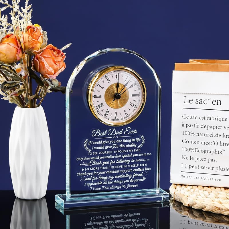 Personalized Glass Clock Gift for Dad on Father's Day