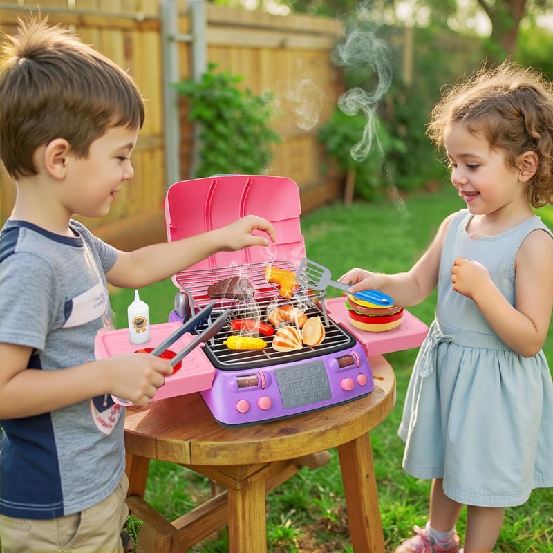 Toddler Girl BBQ Grill Playset with Apron and Hat - Pink
