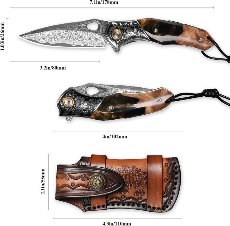 Handmade Damascus Steel Folding Knife with Maple Handle