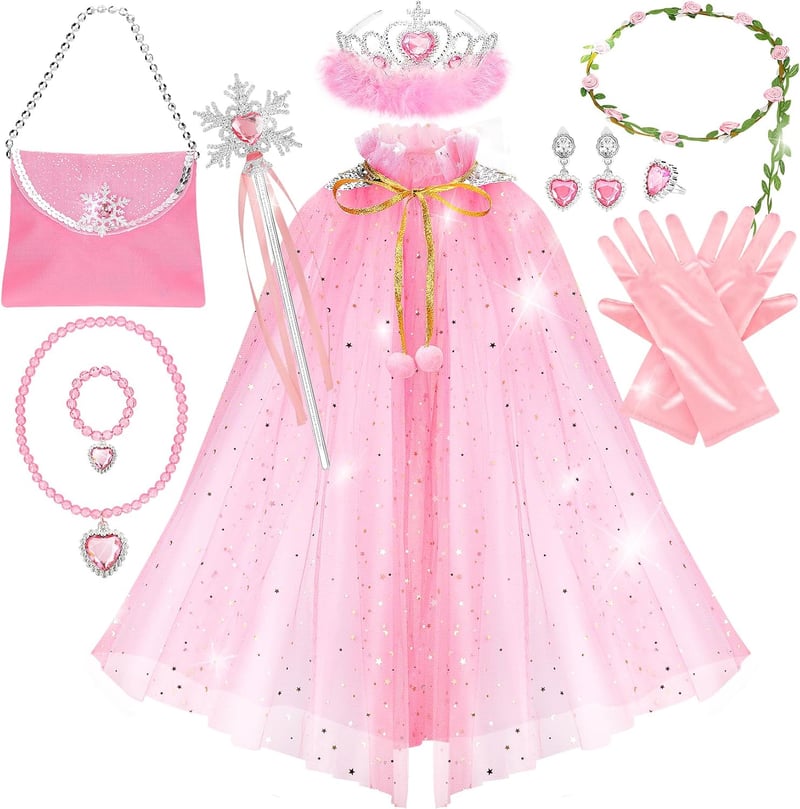 Princess Dress-Up Cape Set for Girls, 12 Pieces - Ages 3-8