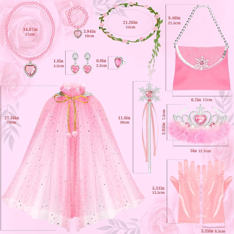 Princess Dress-Up Cape Set for Girls, 12 Pieces - Ages 3-8