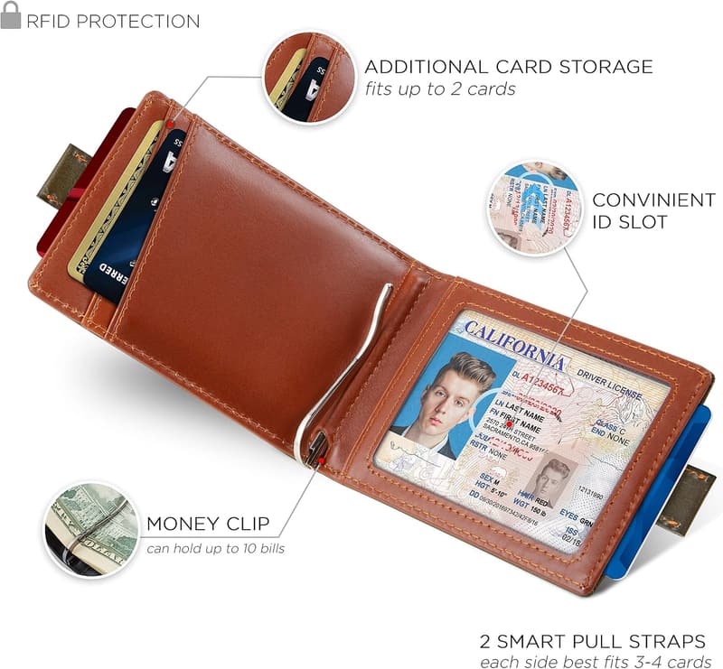 Leather RFID Blocking Slim Money Clip Wallet for Men