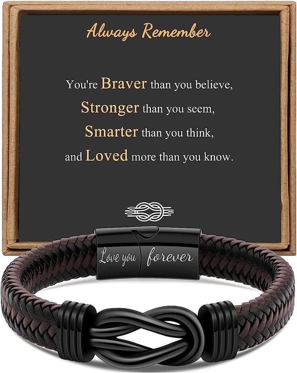 Infinity Leather Bracelet for Men - Engraved 