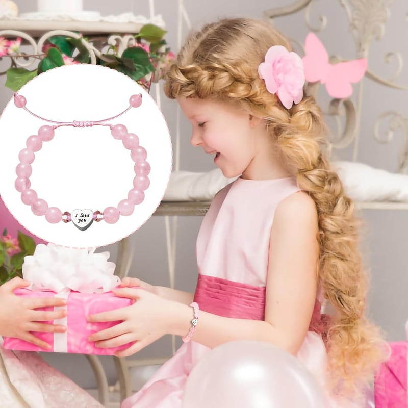 5th Birthday Rose Quartz Heart Bracelet for Girls