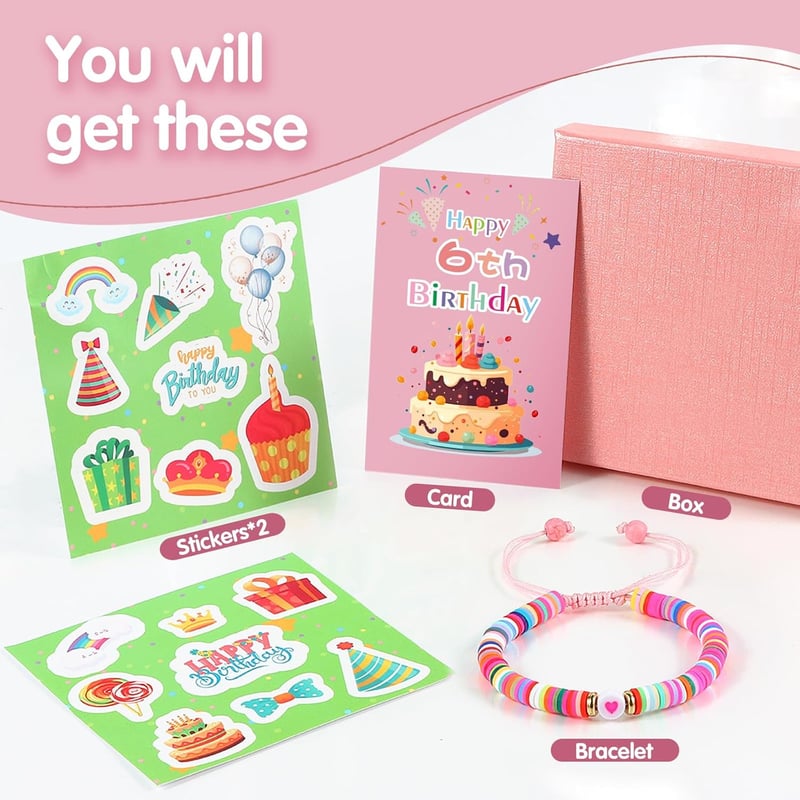 Birthday Bracelet Gift for 6-Year-Old Girls with Stickers & Cards
