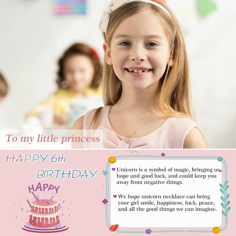 Birthday Unicorn Necklace for Girls - 14K Gold Plated with CZ