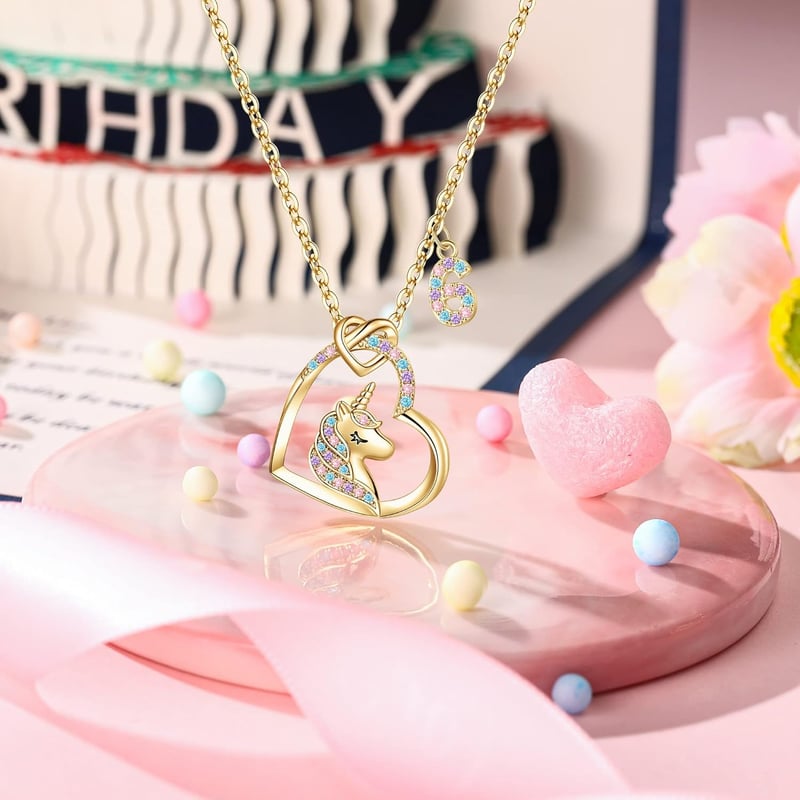 Birthday Unicorn Necklace for Girls - 14K Gold Plated with CZ