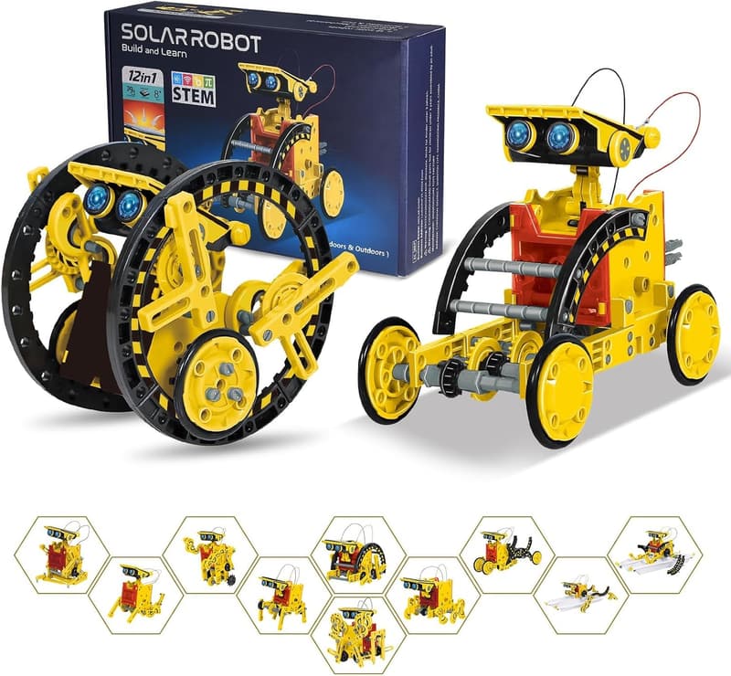 STEM Solar Robot Kit for Kids 8-12 - 12-in-1 Building Toys