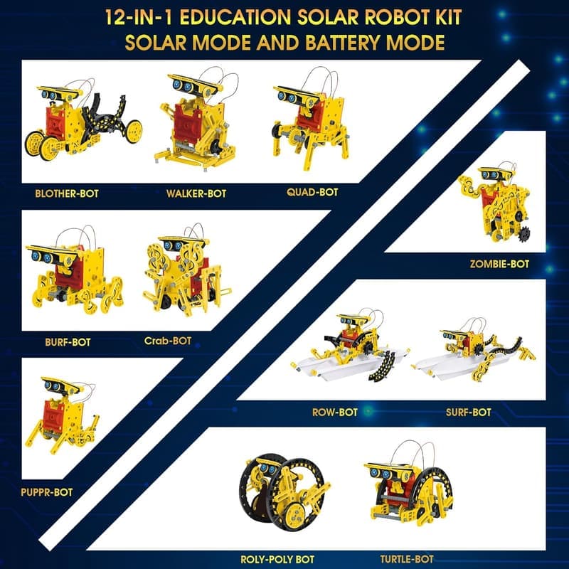 STEM Solar Robot Kit for Kids 8-12 - 12-in-1 Building Toys