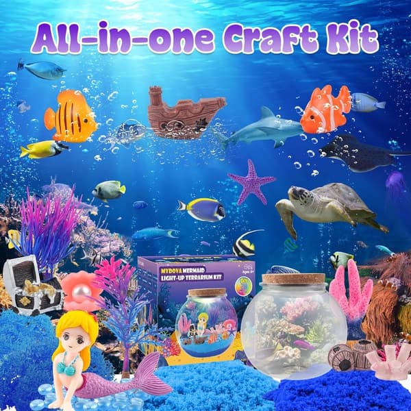 Mermaid Terrarium Craft Kit with LED Night Light for Girls