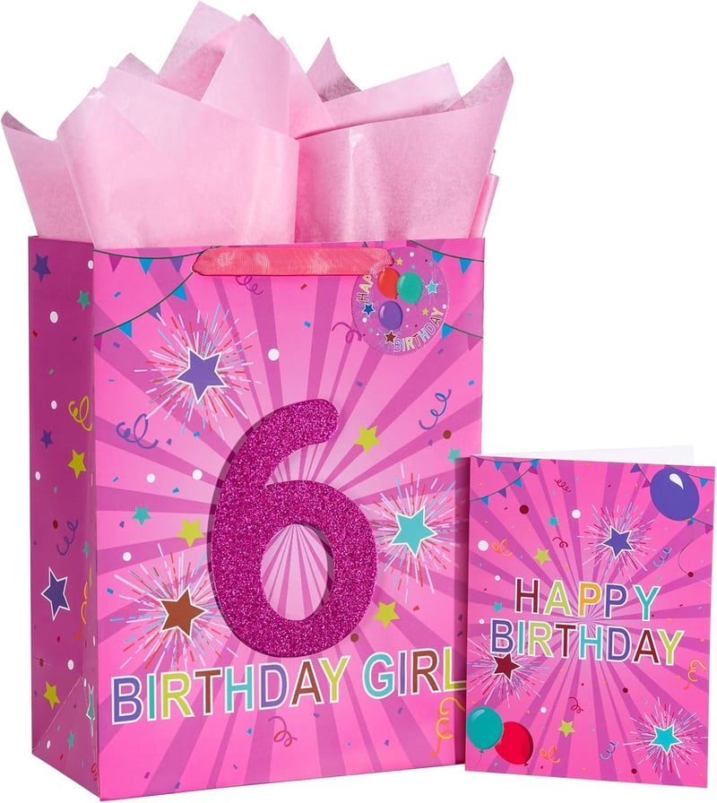 6th Birthday Gift Bag for Girls with Tissue and Tag, 10