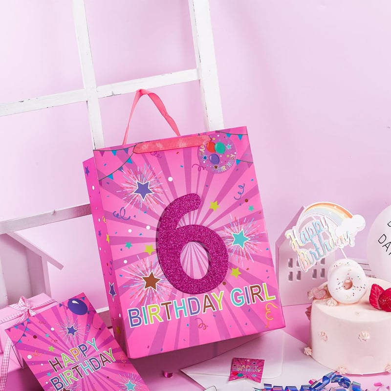 6th Birthday Gift Bag for Girls with Tissue and Tag, 10