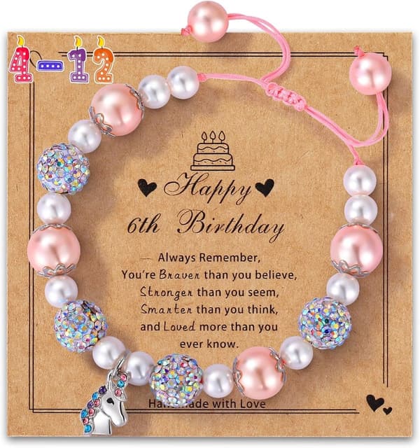 Adjustable Unicorn Charm Bracelet with Pink Pearls for Girls