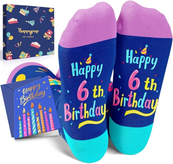 Kids' Birthday Gift Box - Fun Socks for Ages 3-12 with Card