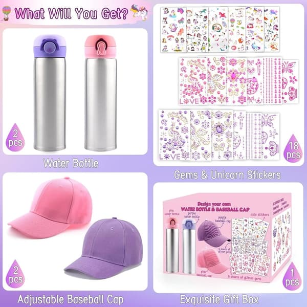Unicorn Water Bottle Decor Set for Girls 4-12 Birthday