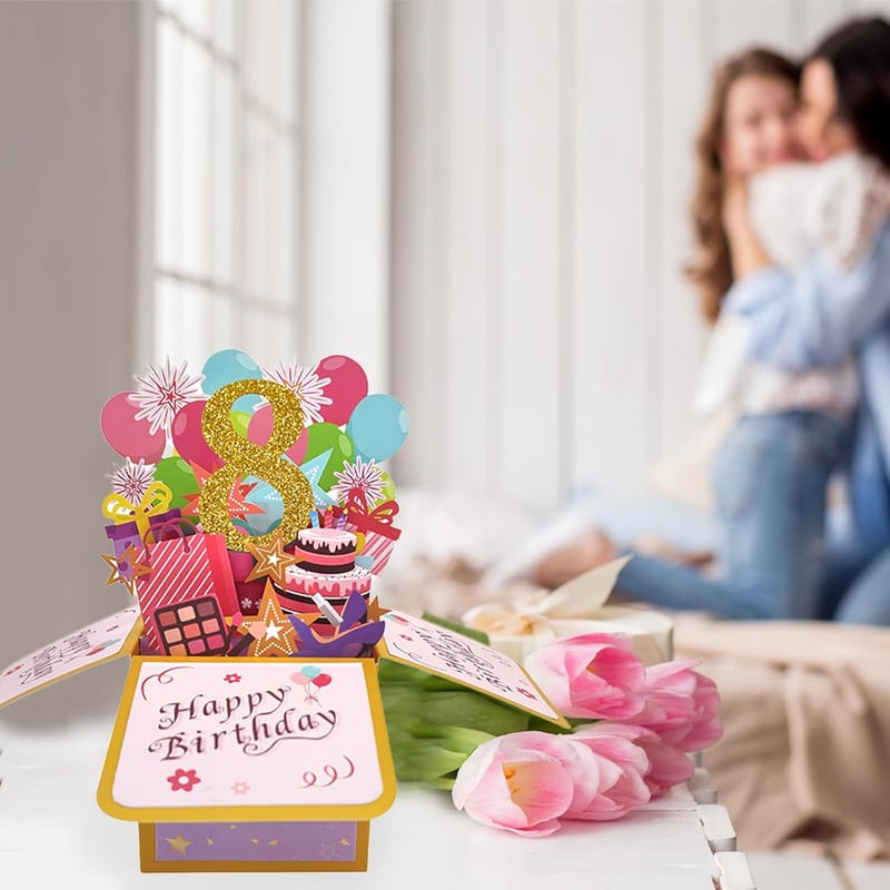 8th Birthday Popup Card for Girls & Boys