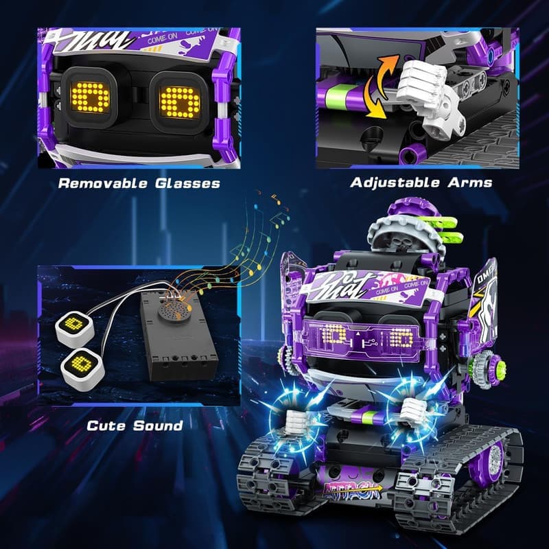 STEM Robot Building Set with LED Eyes & Sound for Kids 6+