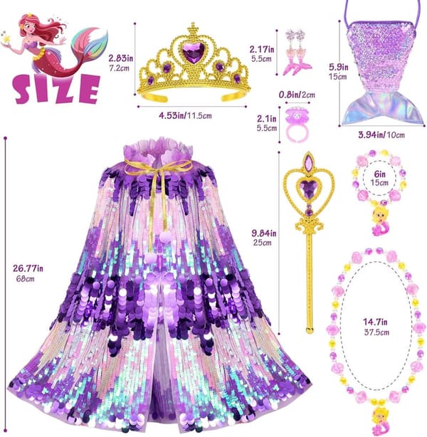 Mermaid Dress-Up Cape Kit for Little Girls (9 Pieces)