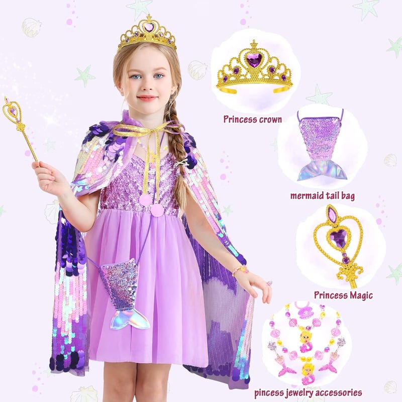 Mermaid Dress-Up Cape Kit for Little Girls (9 Pieces)