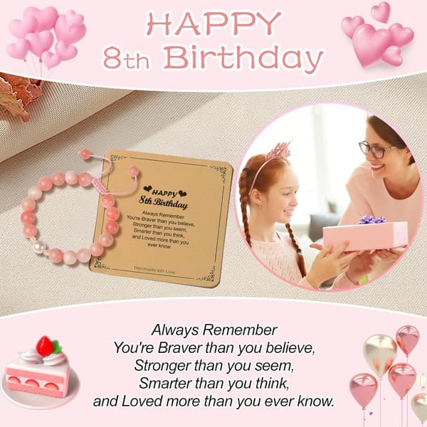 8th Birthday Pink Stone Bracelet for Girls