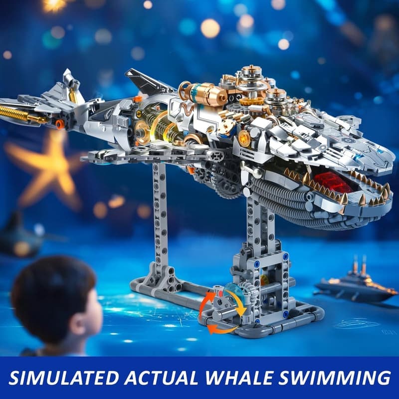 STEM Building Set: Mechanical Whale with LED Lights for Teens