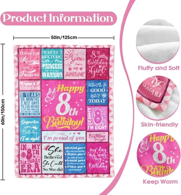 8th Birthday Blanket for Girls - 50