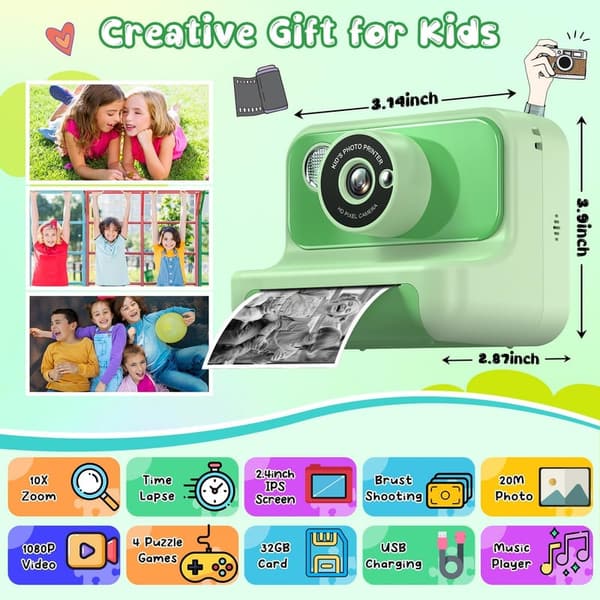 Kids Instant Print Camera for Birthdays & Christmas Gifts