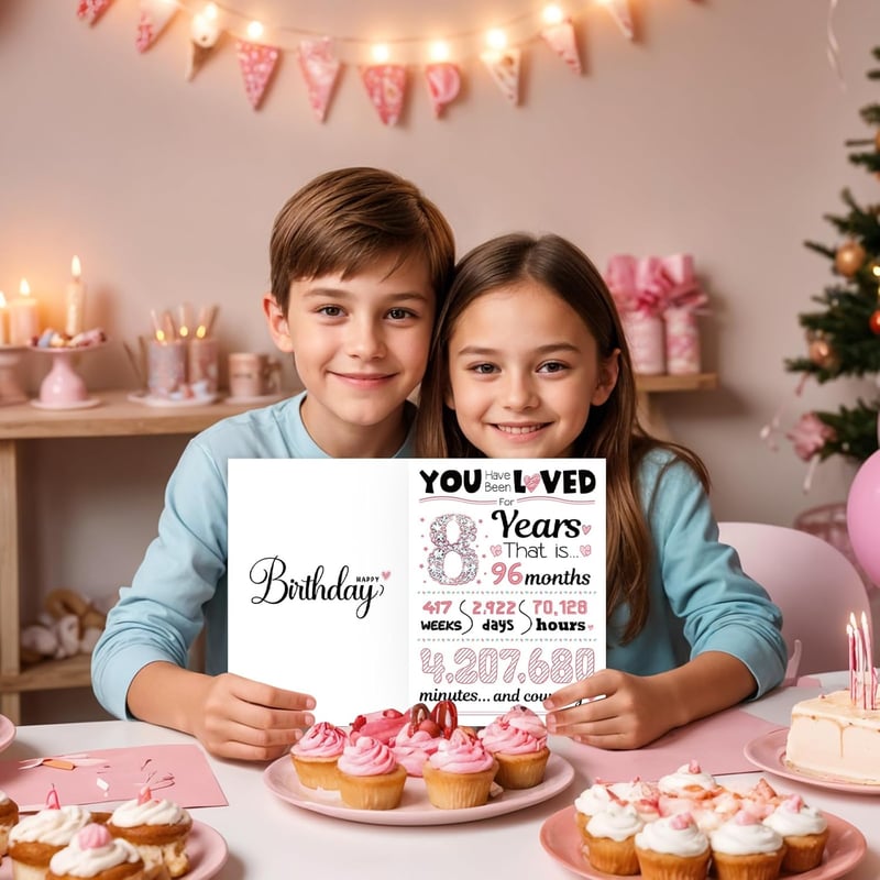 Happy 8th Birthday Card for Girls - Gift for Daughter or Niece