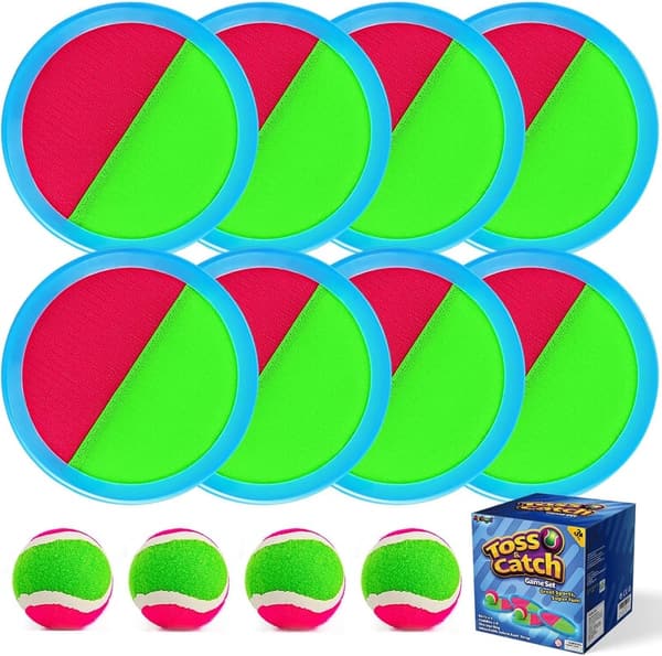 Outdoor Toss and Catch Ball Set - 8 Paddles & 4 Balls for Kids