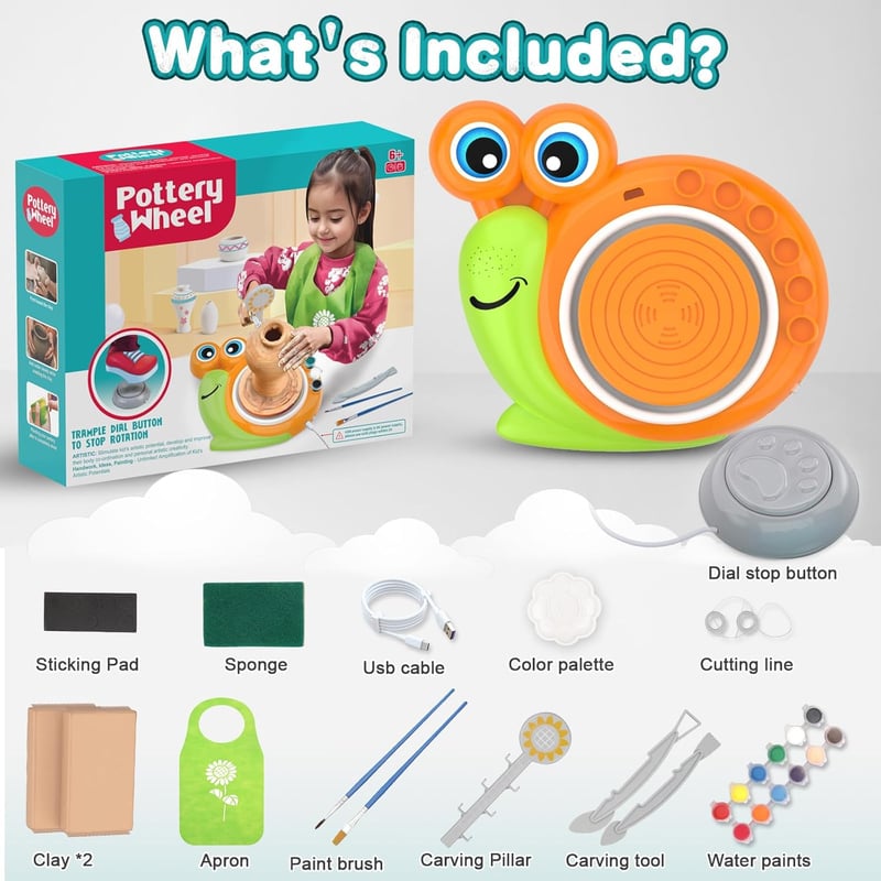 Kids' Pottery Wheel Kit with Air Dry Clay - Creative Gift for Ages 6-12