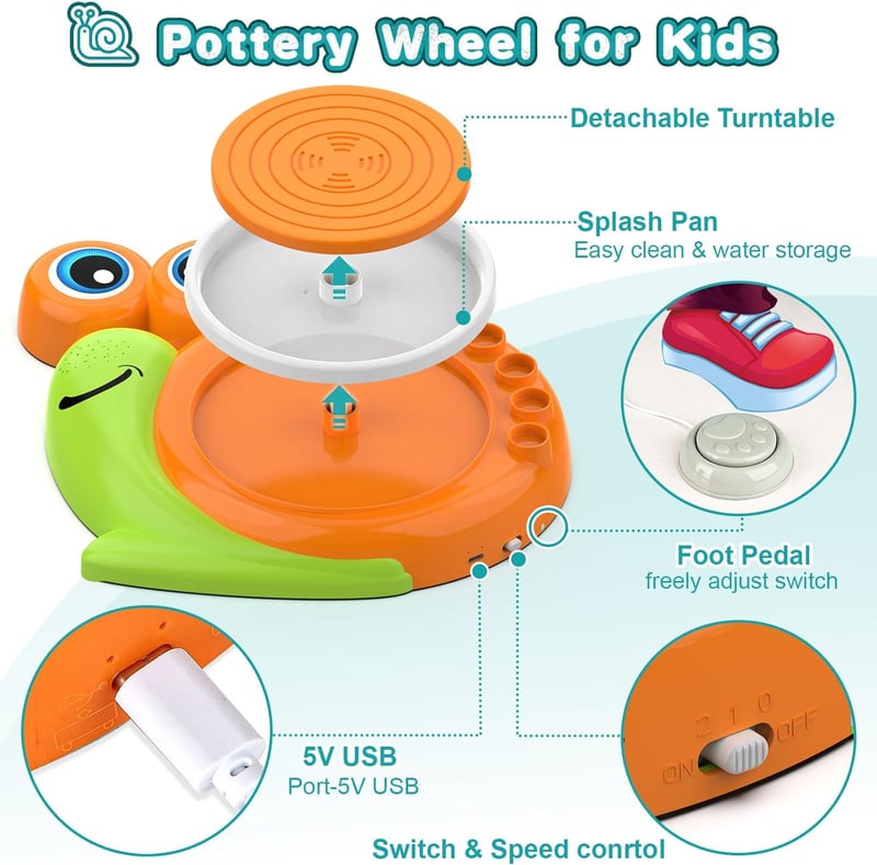 Kids' Pottery Wheel Kit with Air Dry Clay - Creative Gift for Ages 6-12