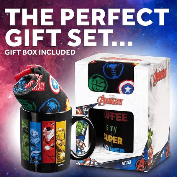 Avengers Mug and Socks Gift Set for Men, Ceramic and Cotton