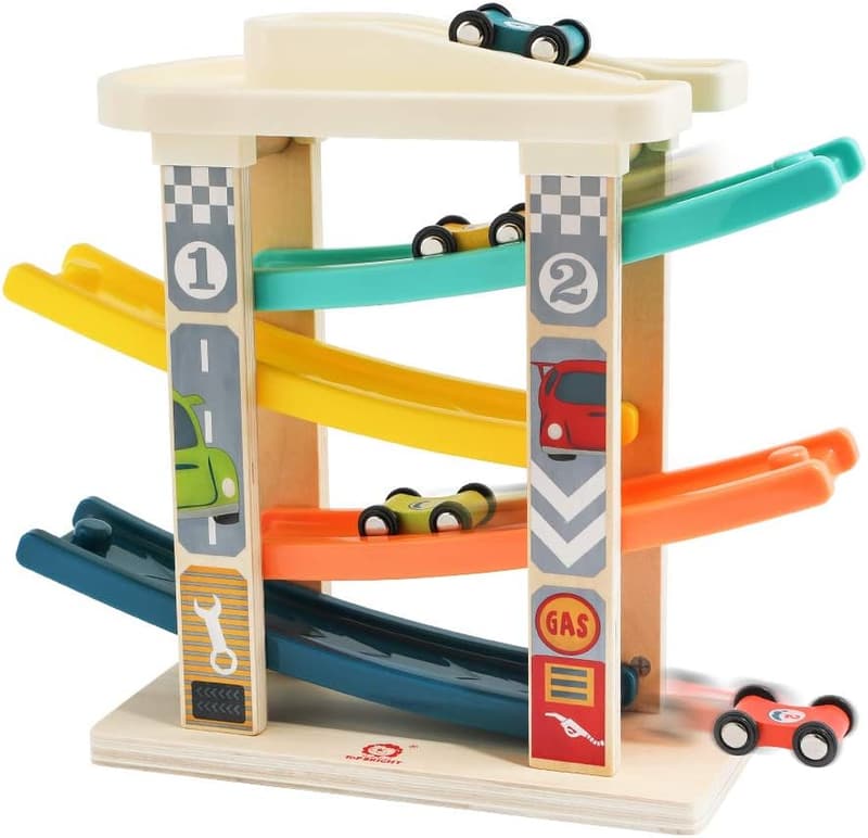 Toddler Wooden Race Track Playset with Cars for Kids 1-2 Years