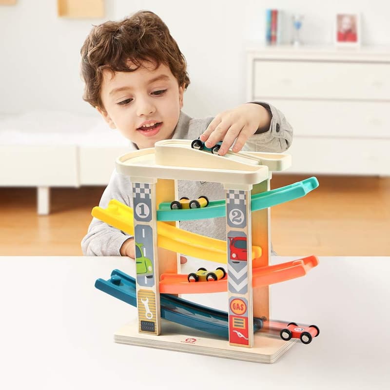 Toddler Wooden Race Track Playset with Cars for Kids 1-2 Years