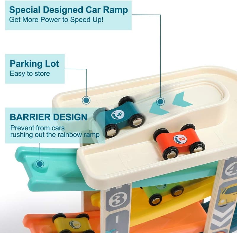 Toddler Wooden Race Track Playset with Cars for Kids 1-2 Years