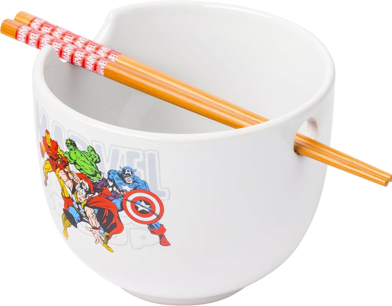 Marvel Avengers Ceramic Ramen Bowl with Chopsticks, 20 oz