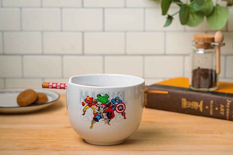Marvel Avengers Ceramic Ramen Bowl with Chopsticks, 20 oz
