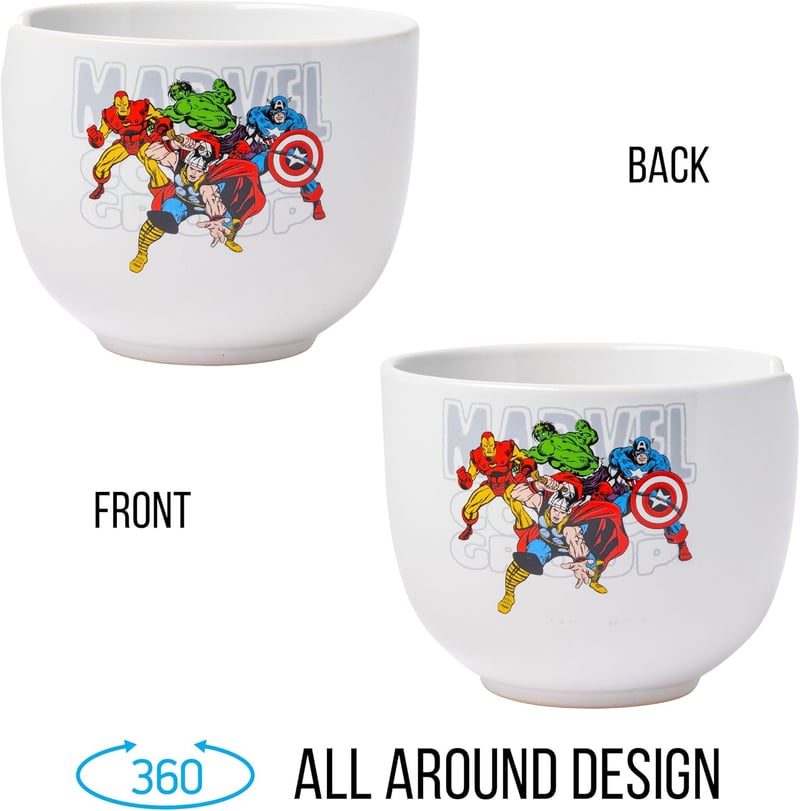 Marvel Avengers Ceramic Ramen Bowl with Chopsticks, 20 oz
