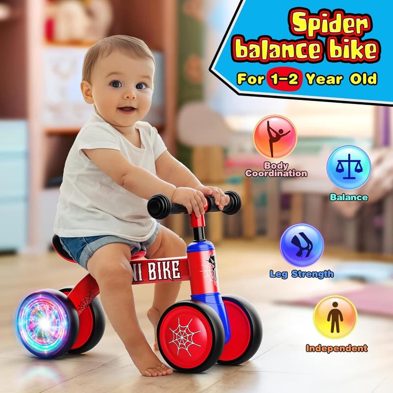 Spider Balance Bike for Toddlers 10-24 Months with Colorful Lights