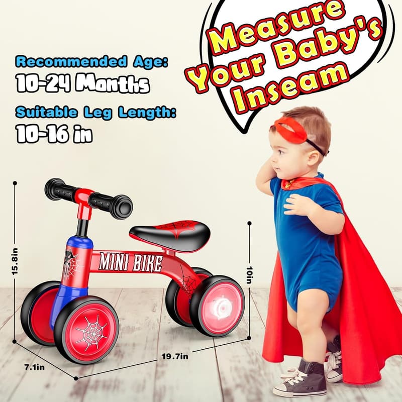 Spider Balance Bike for Toddlers 10-24 Months with Colorful Lights