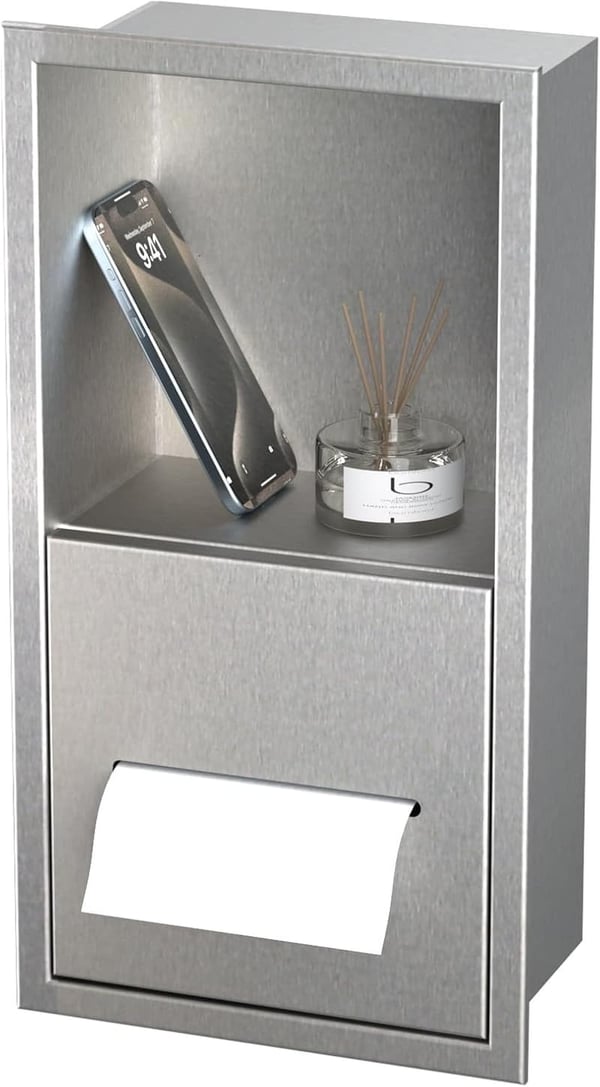 Wall-Mounted Stainless Steel Toilet Paper Dispenser with Shelf