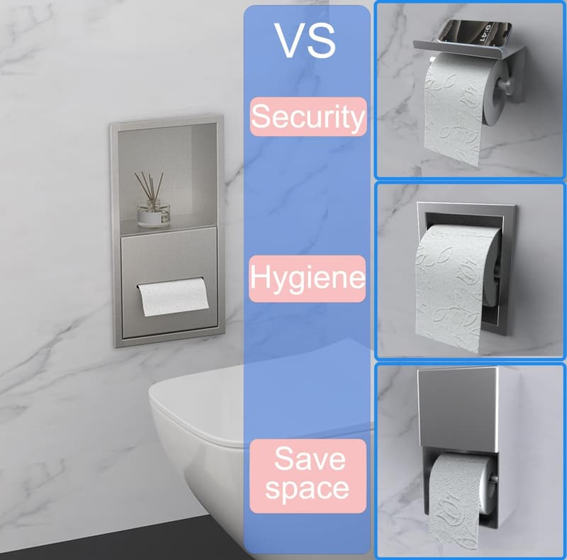 Wall-Mounted Stainless Steel Toilet Paper Dispenser with Shelf