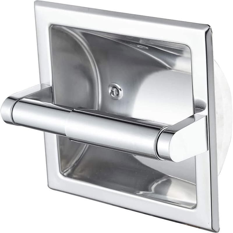 Brushed Silver Recessed Toilet Paper Holder for Mega Rolls