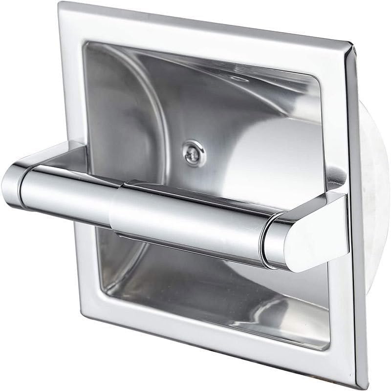 Brushed Silver Recessed Toilet Paper Holder for Mega Rolls