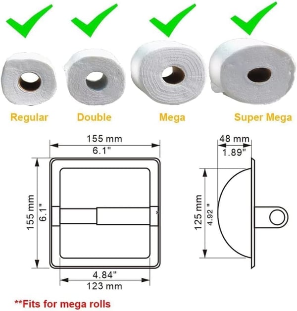 Brushed Silver Recessed Toilet Paper Holder for Mega Rolls