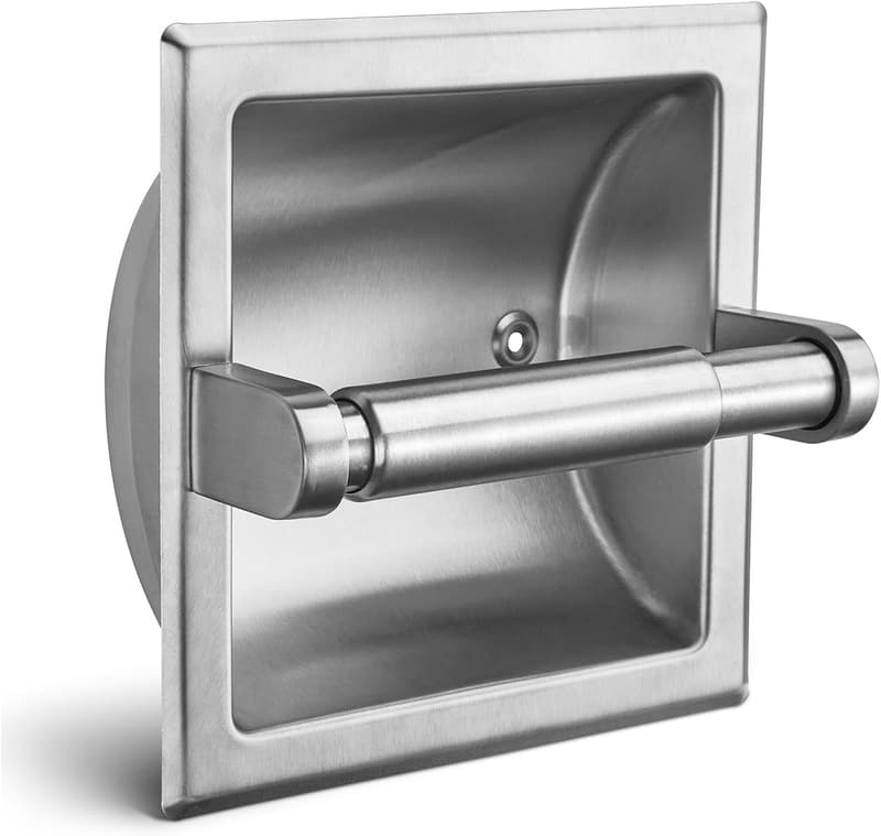 Brushed Nickel Recessed Toilet Paper Holder with Jumbo Roll Support