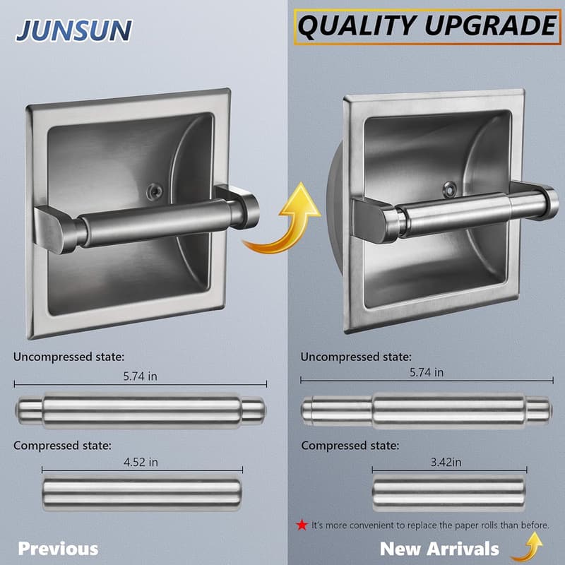 Brushed Nickel Recessed Toilet Paper Holder with Jumbo Roll Support