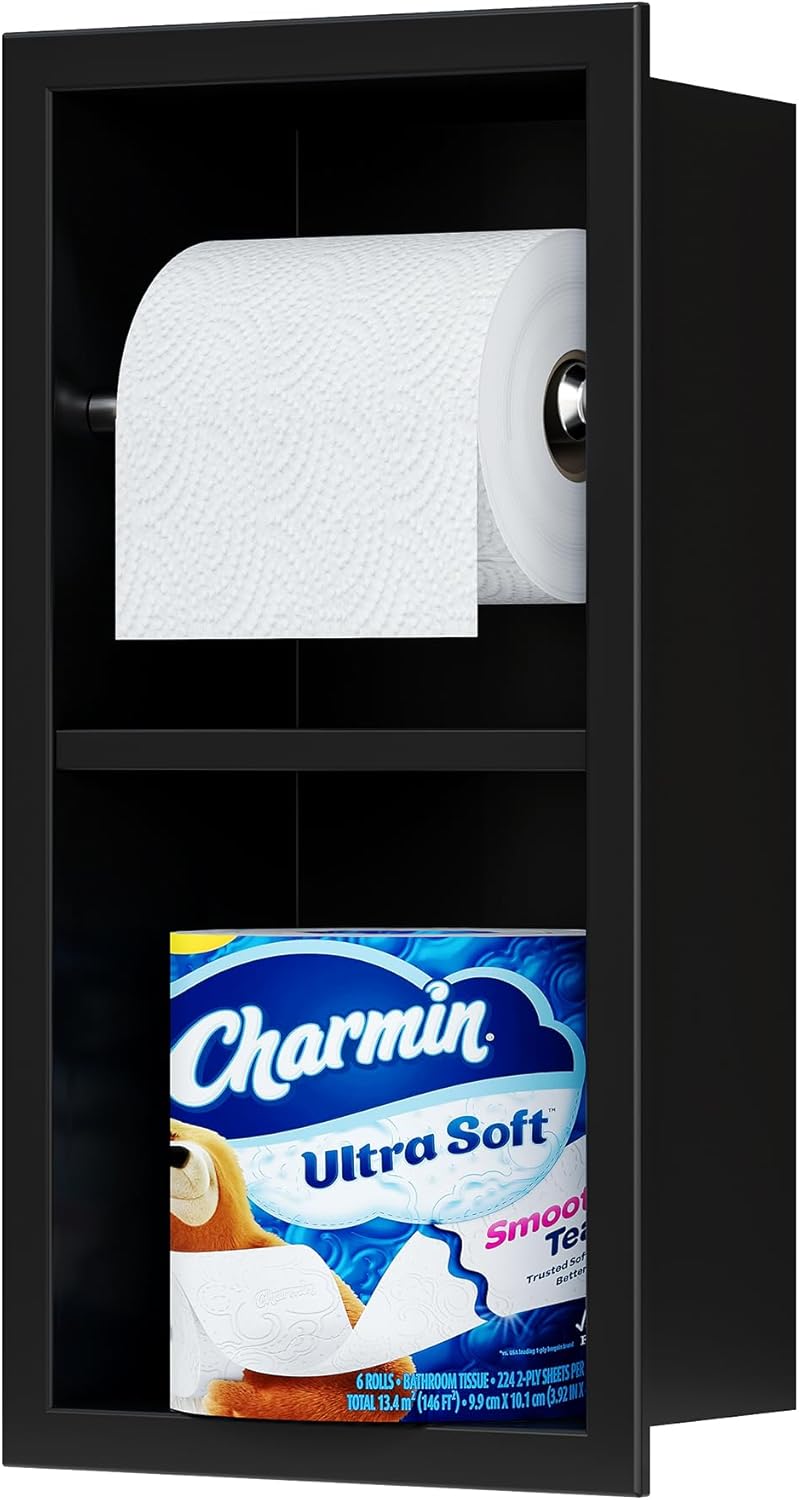 Matte Black Recessed Toilet Paper Holder - 304 Stainless Steel