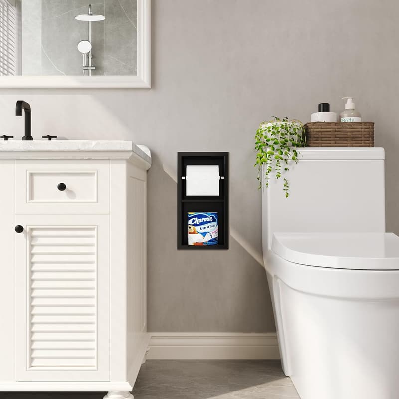 Matte Black Recessed Toilet Paper Holder - 304 Stainless Steel