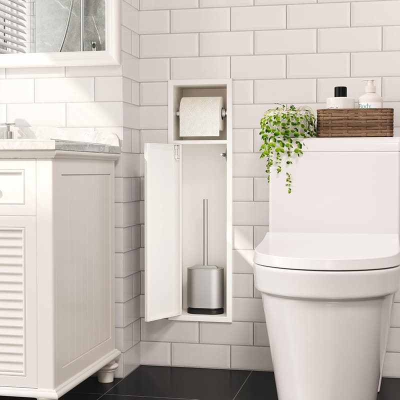 Matte White Recessed Toilet Paper Holder with Storage Cabinet